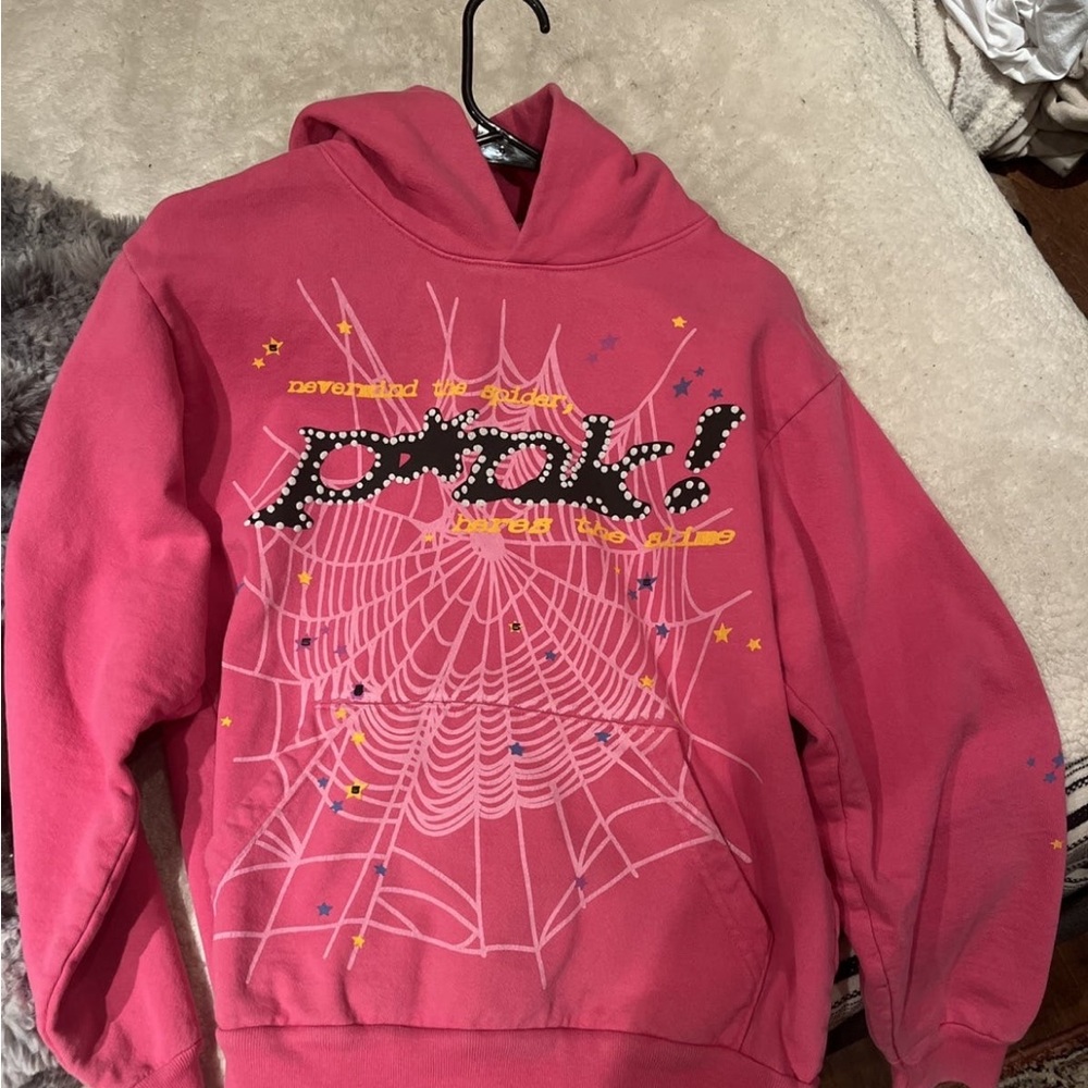 Pink spi5der young thug hoodie barley worn